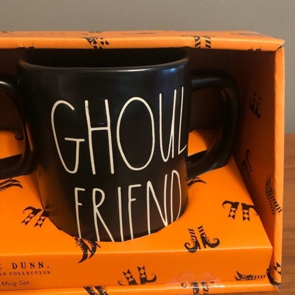 RAE DUNN Boo Friend Ghoul Friend Black Mug Set of 2 NEW - Picture 3 of 4